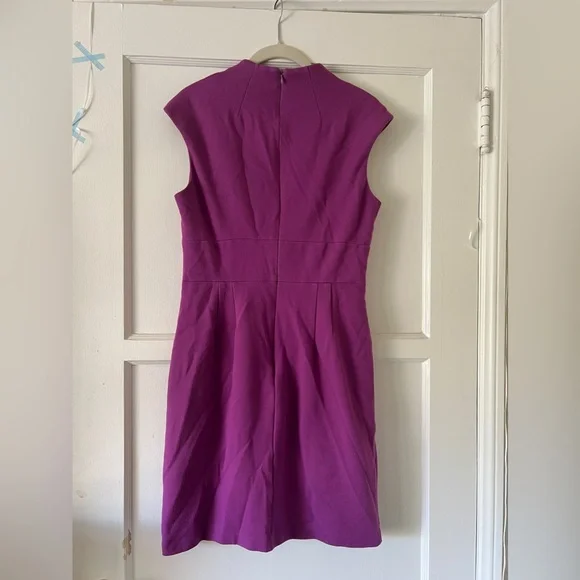 TRINA TURK V-neck Buckle Front Dress Size 10 Fuchsia / Purple Soft Mod Sheath - Picture 4 of 9